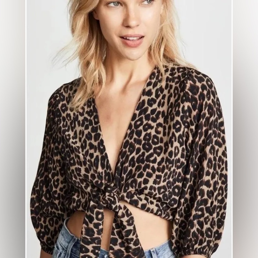 Faithfull The Brand La Guardia Leopard Print Tie Top